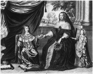 Anna von Österreich, Königin von Frankreich und Navarra, und ihre Söhne, Dauphin Louis von Frankreich, zukünftiger Ludwig XIV., und Philippe I., Herzog von Orléans, 1643